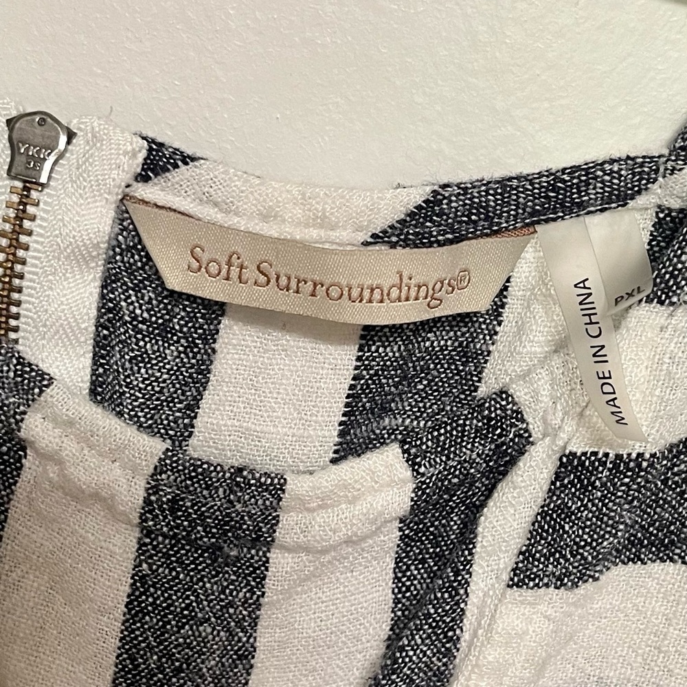 Soft Surroundings Gray Tunic Cold Shoulder Linen Blend Striped Top Size PXL - Picture 6 of 7